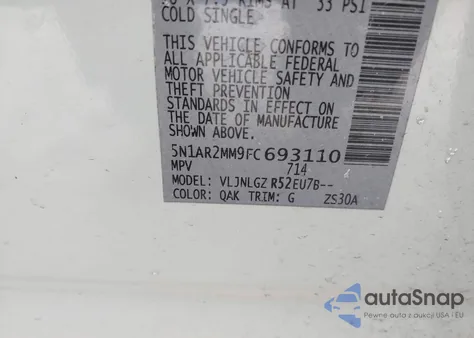 2015 Nissan Pathfinder Sl from USA, damaged, VIN 5N1AR2MM9FC693110